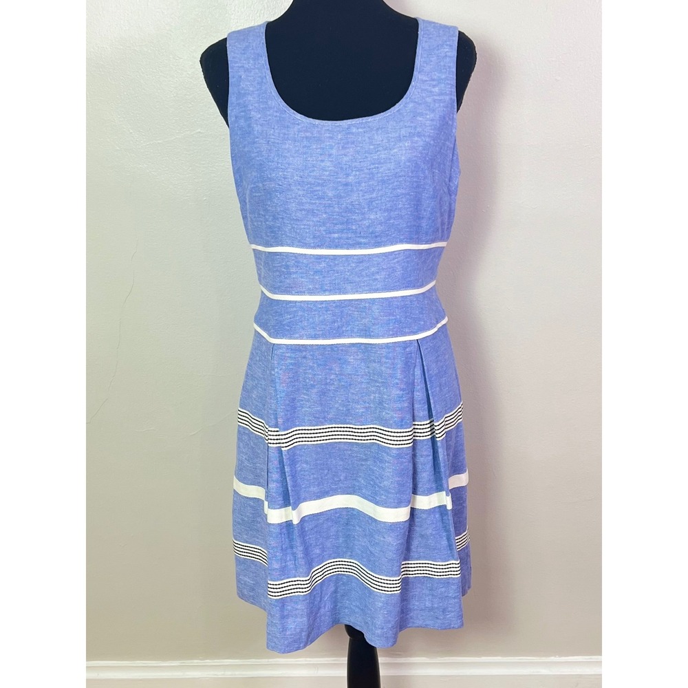 Ann Taylor Striped Linen Blend Sheath Dress 6 Blue White Coastal Summer NWT